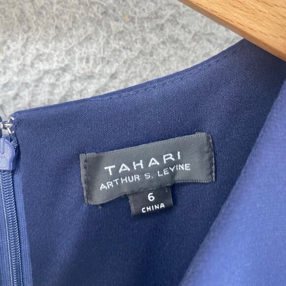 Tahari Dress Womens 6 Navy Colorblock Fit & Flare Scuba Stretch Short Sleeves - Picture 5 of 11